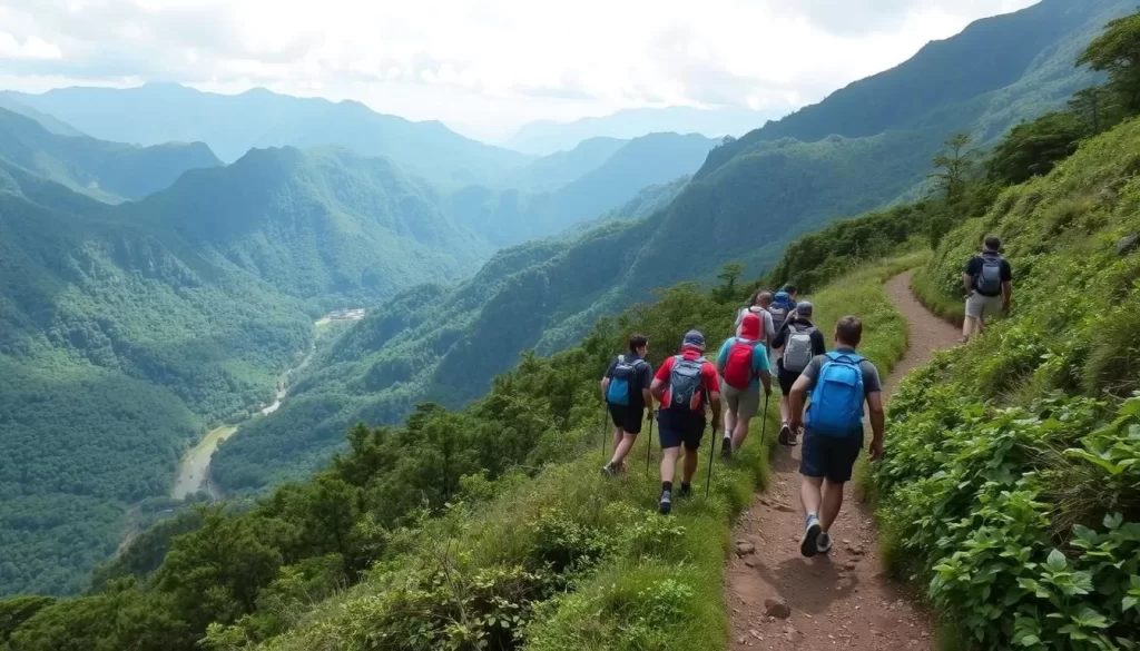 Image of hikers on a trail in the Kirishima Mountains