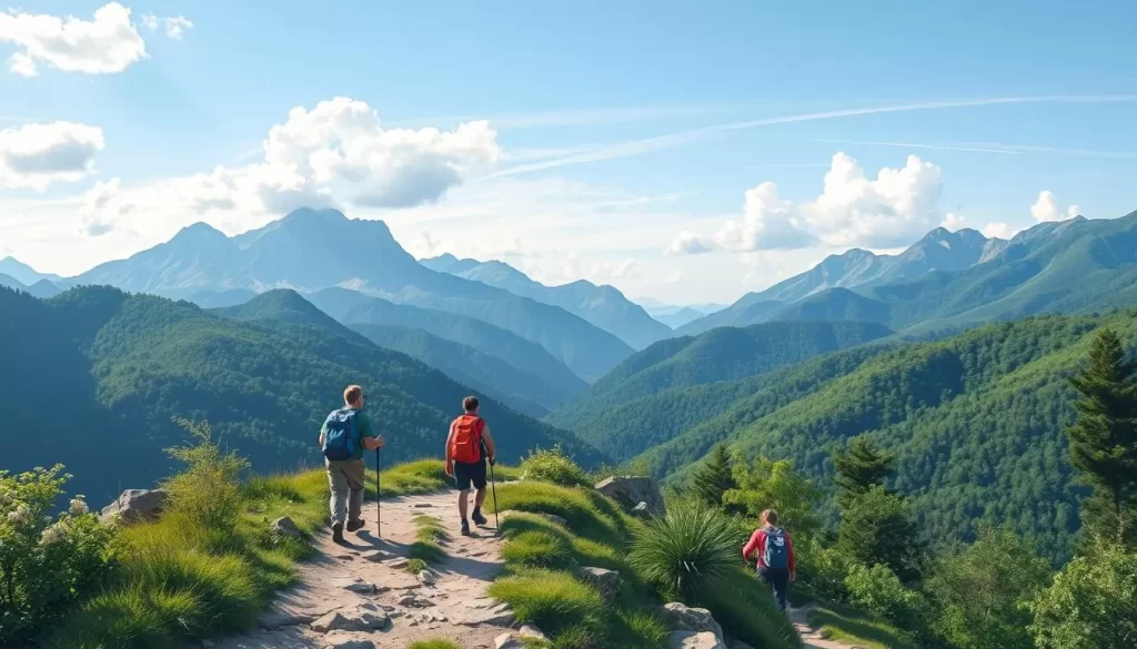 Image of hikers on a trail in the Kuju Mountain Range