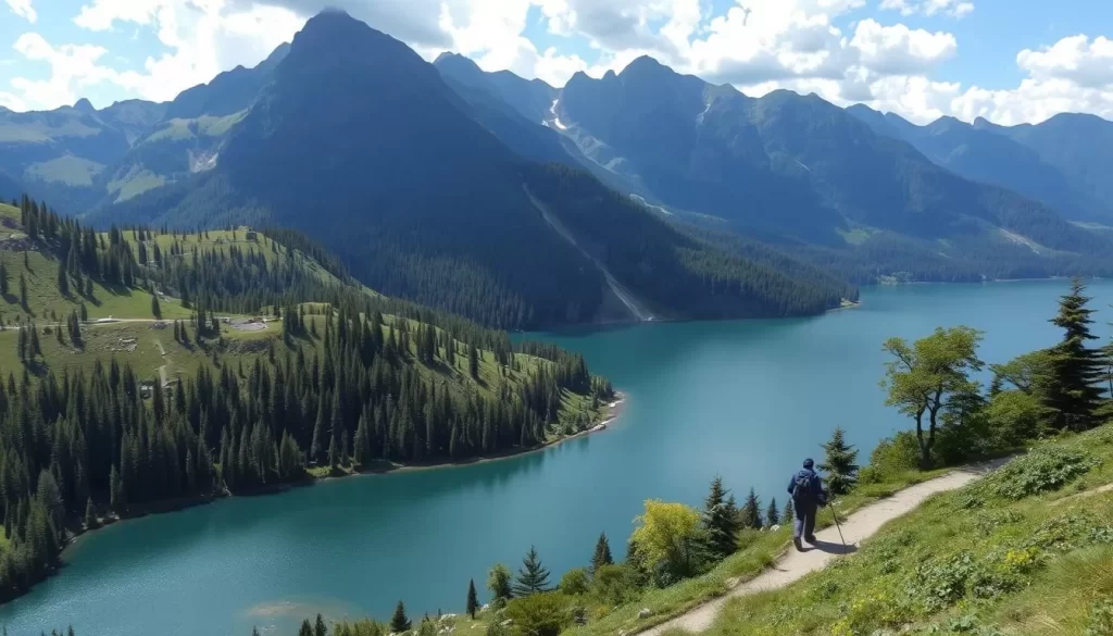 Image of hikers on a trail near Lake Mashu