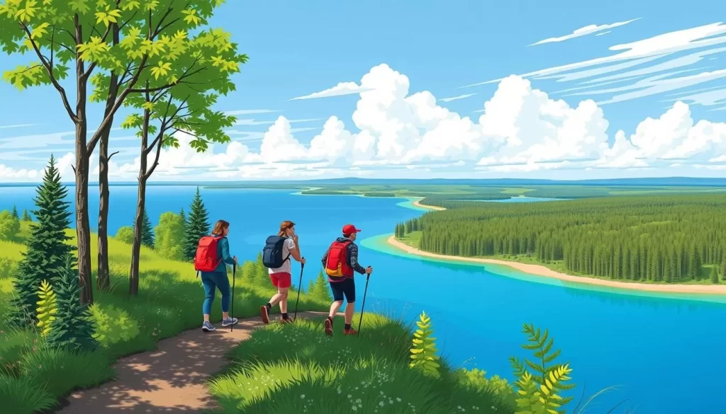 Image of hikers on the Lakeshore Walk trail at Clear Lake, Manitoba