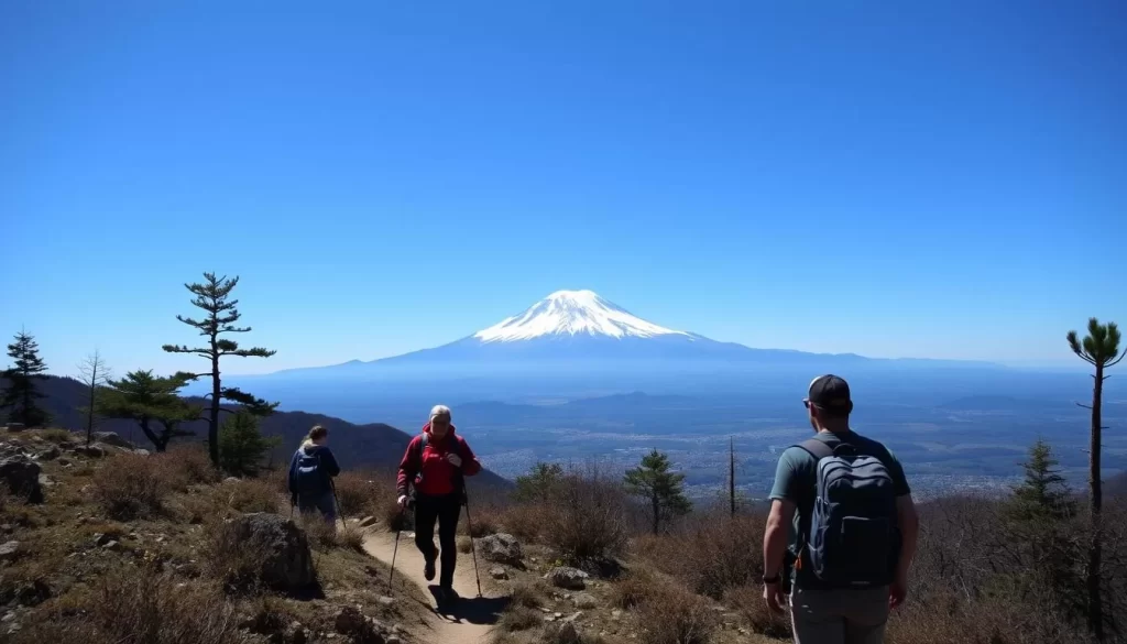 Image of hikers on the Yoshida Trail towards Mount Fuji
