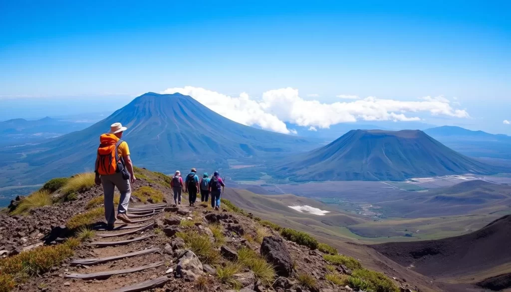 Image of hikers on the trail to San Pedro Volcano summit
