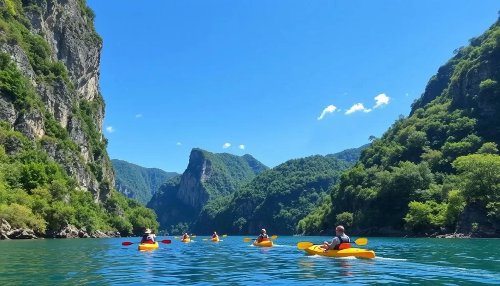 Image of kayakers paddling through Takachiho Gorge