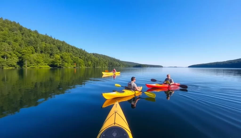 Image of paddlers exploring the serene waters of Cross Lake