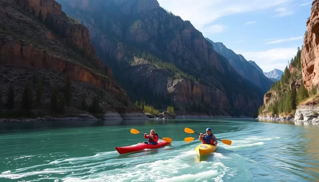 Image of paddlers navigating through the Nahanni River's majestic canyons
