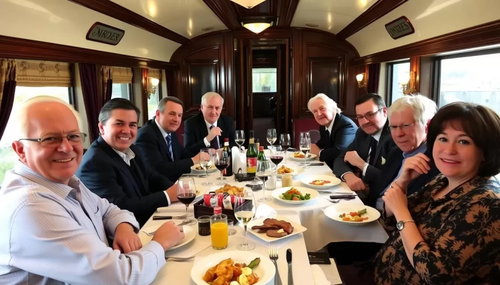 Image of passengers enjoying a meal on The Murdér Express