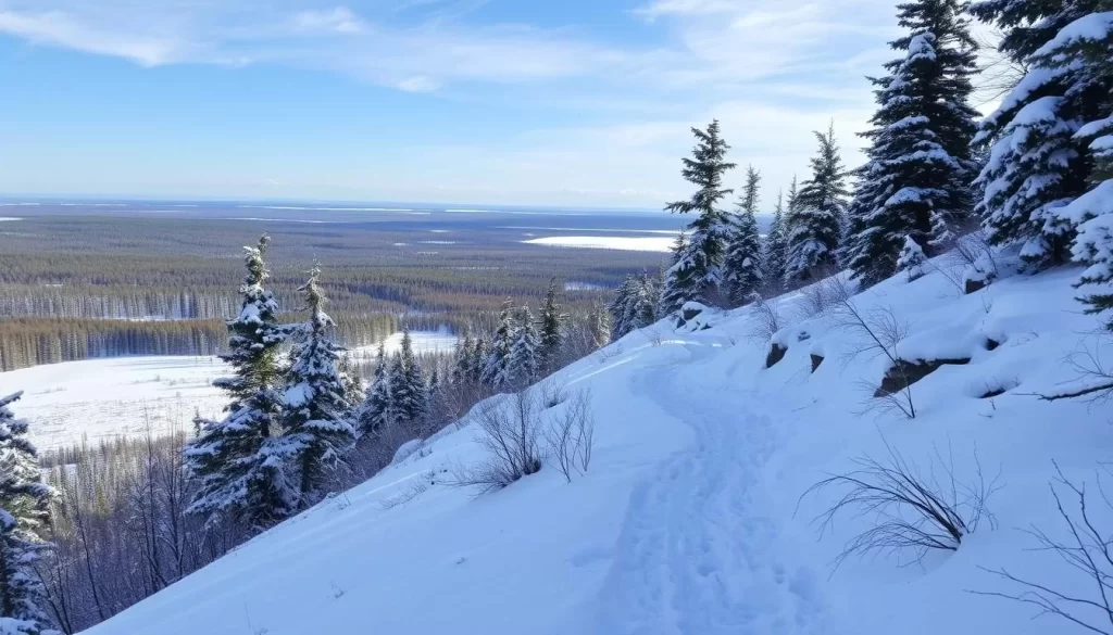 Image of snow-covered trails at Hecla-Grindstone Provincial Park