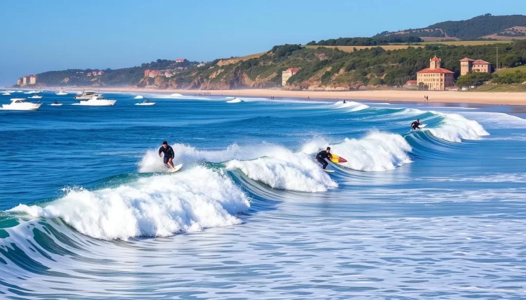 Image of surfers riding waves at Hyuga beach