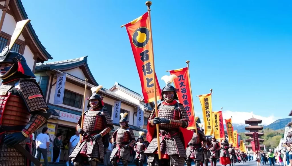 Image of the Aizu Festival's samurai parade in Aizu-Wakamatsu City