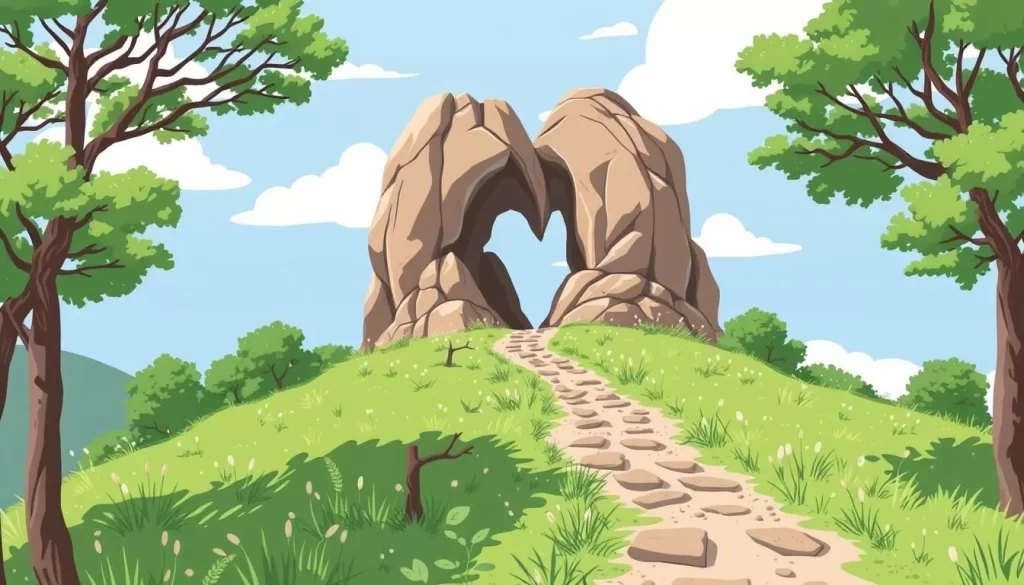 Image of the Chihiroiwa trail leading to Heart Rock, a natural rock formation resembling a heart.