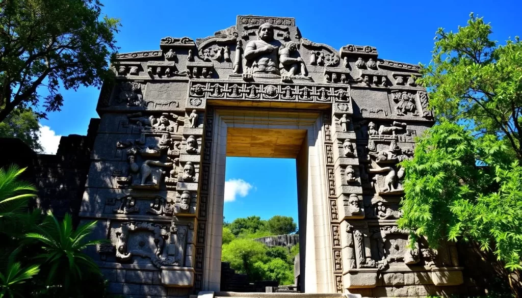 Image of the Copan Mayan ruins main entrance