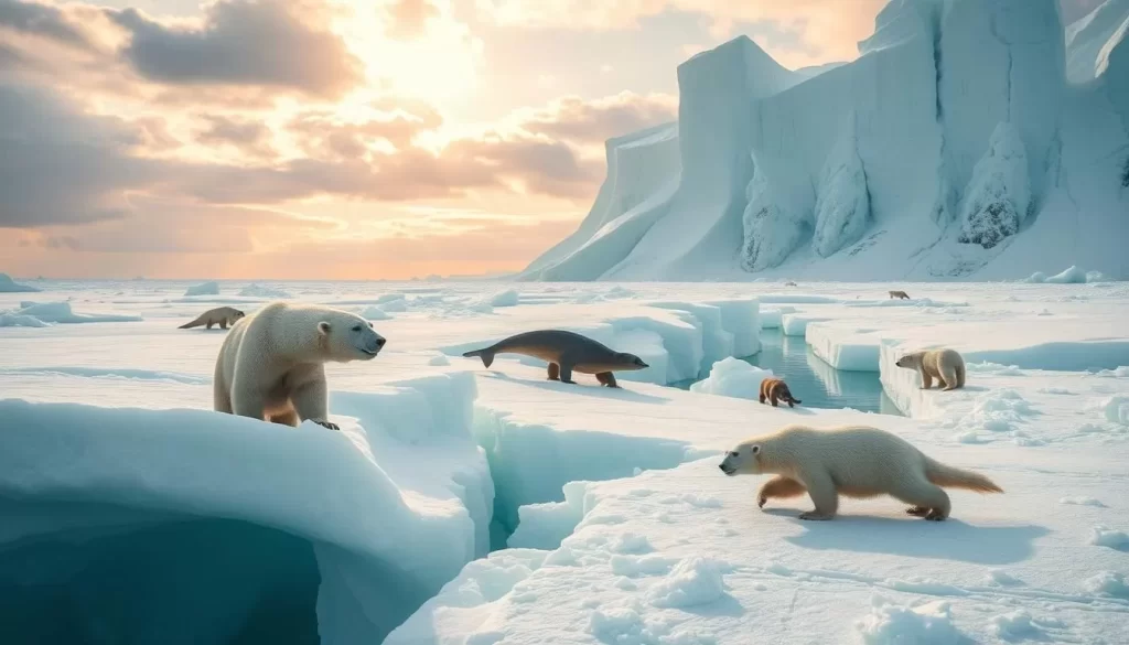 Image of the Floe Edge with wildlife, such as polar bears or narwhals