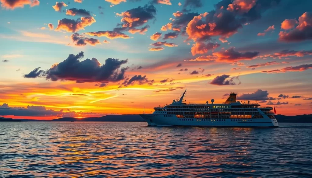 Image of the Martese cruise ship during a sunset cruise on Clear Lake