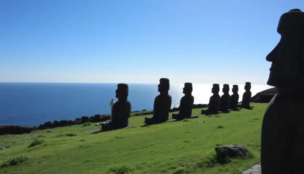 Image of the Moai statues at Sun Messe Nichinan overlooking the Pacific Ocean