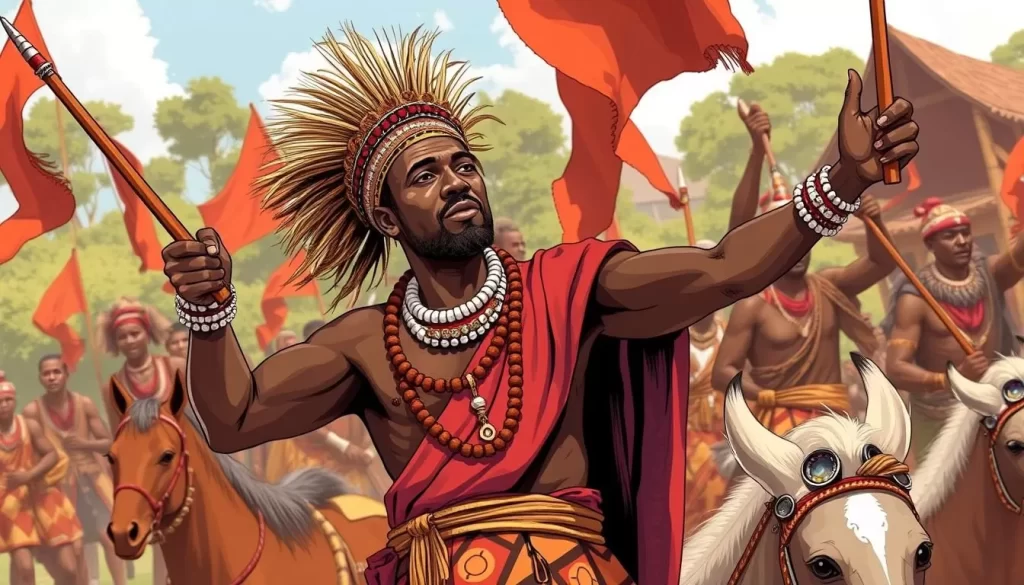 Image of the Mwata Kazembe reenacting the Lunda people's historical conquests