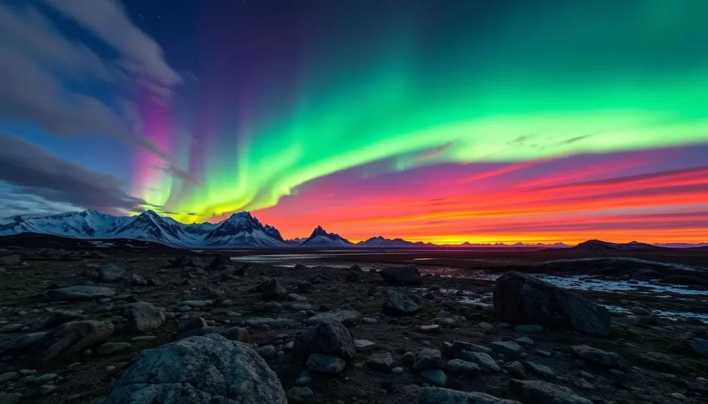 Image of the Northern Lights dancing above Baffin Island's landscape