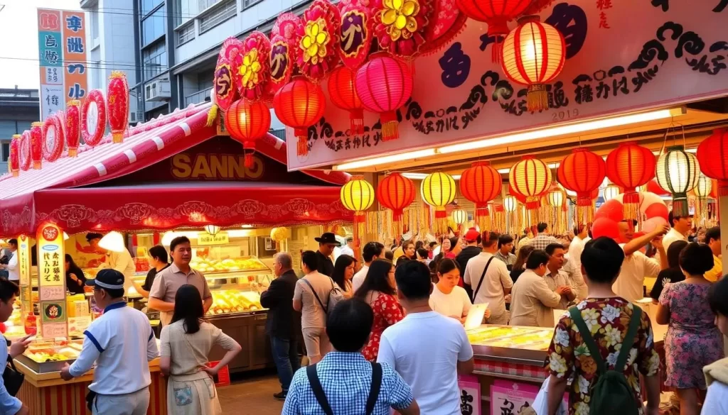 Image of the Sanno Festival in Toyama City with food stalls and performances