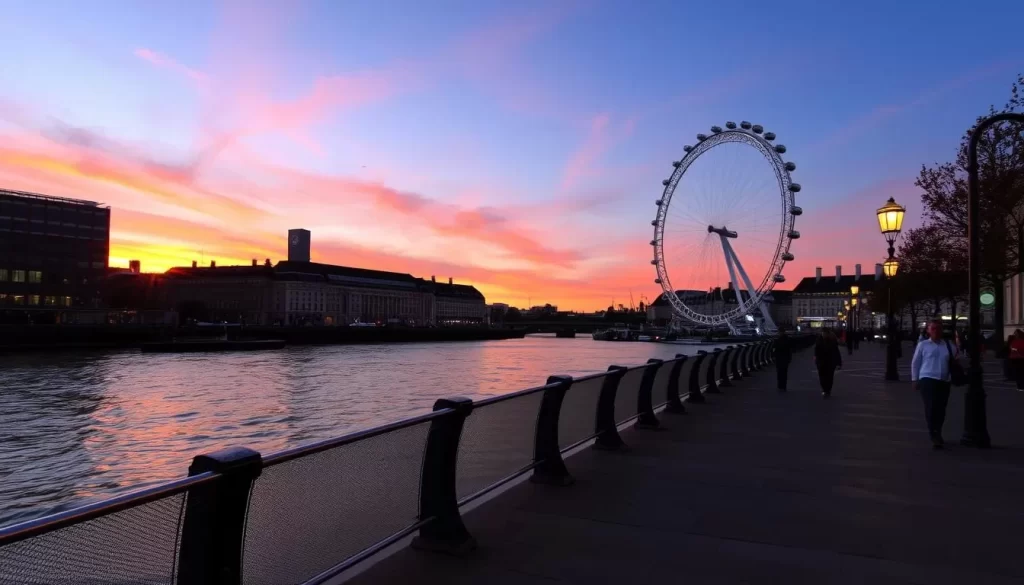 Image of the South Bank walk with the London Eye in the background