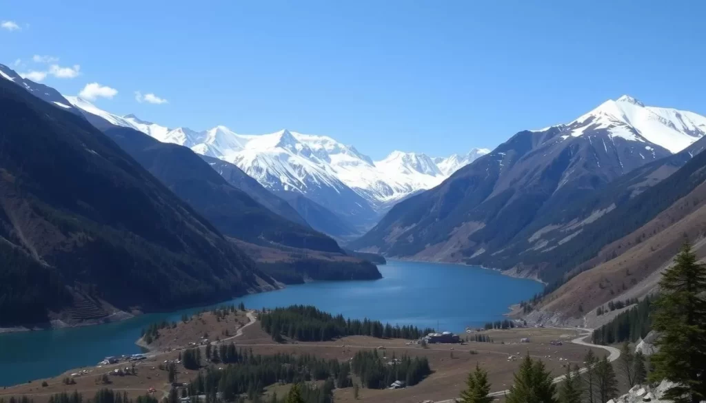 Image of the Tateyama-Kurobe Alpine Route with snow-capped mountains and a serene lake