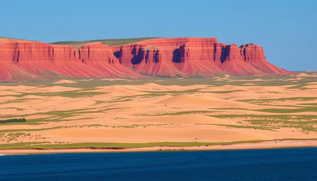 Image of the red cliffs and dunelands in Cavendish