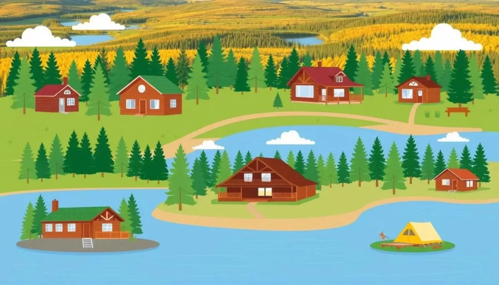 Image of various accommodations near St. Malo Provincial Park