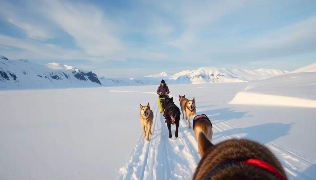 Imagine exploring the frozen landscape of Katannilik Territorial Park on a dog sledding expedition.