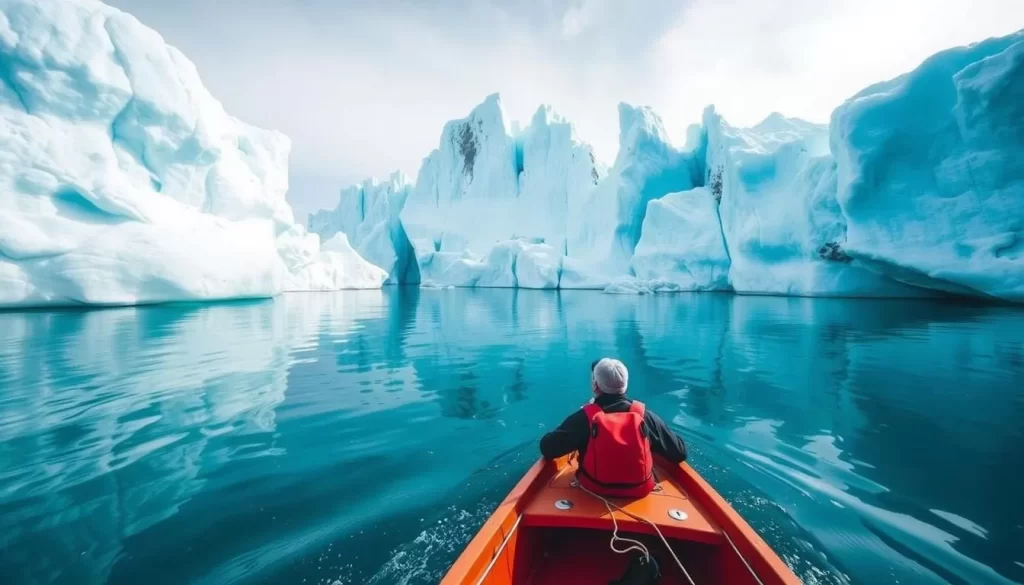 Imagine paddling through icy waters surrounded by majestic icebergs in Naujaat.