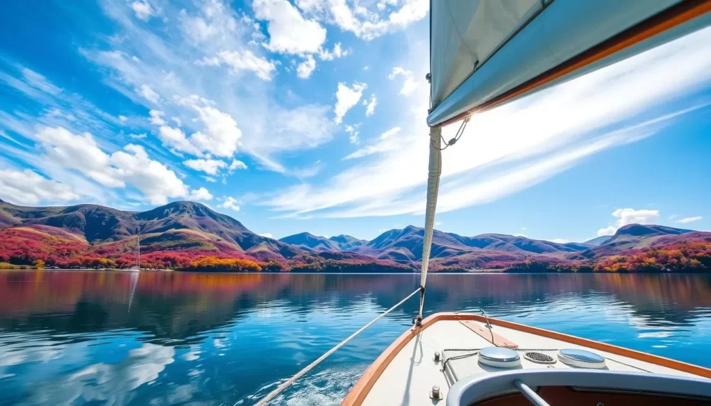 Imagine sailing on Lake Inawashiro, surrounded by breathtaking scenery.