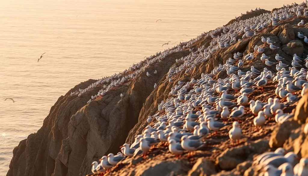 Imagine witnessing thousands of seagulls nesting along the dramatic rocky cliff faces near Naujaat.