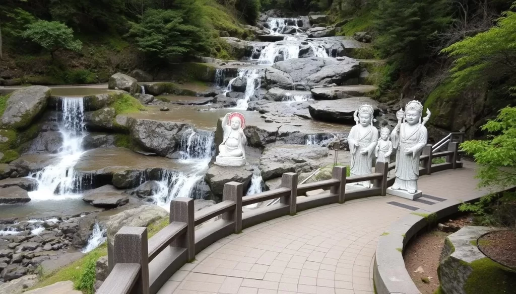 Kawazu Seven Waterfalls trail with statues of the Seven Lucky Gods