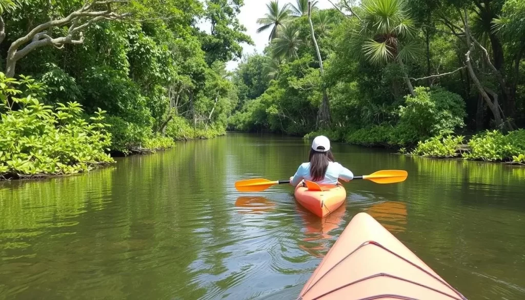 Kayaking through the serene waters of Sumiyo Mangrove Forest on Amami Ōshima Island