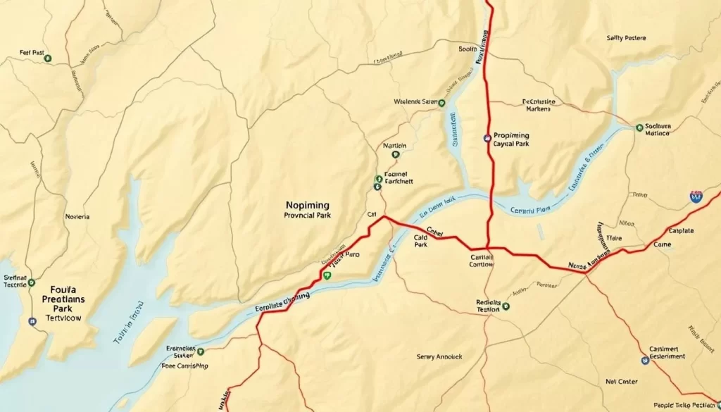 Map direction to Nopiming Provincial Park