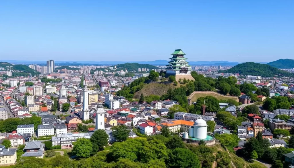 Matsuyama Castle perched atop a hill in the center of the city