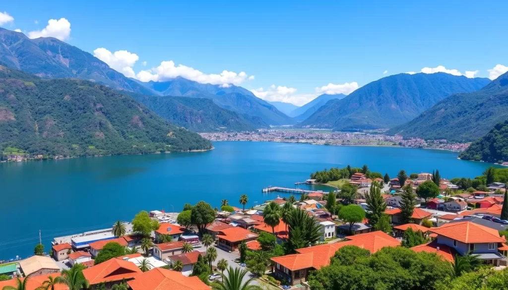 Panajachel town on the shores of Lake Atitlan