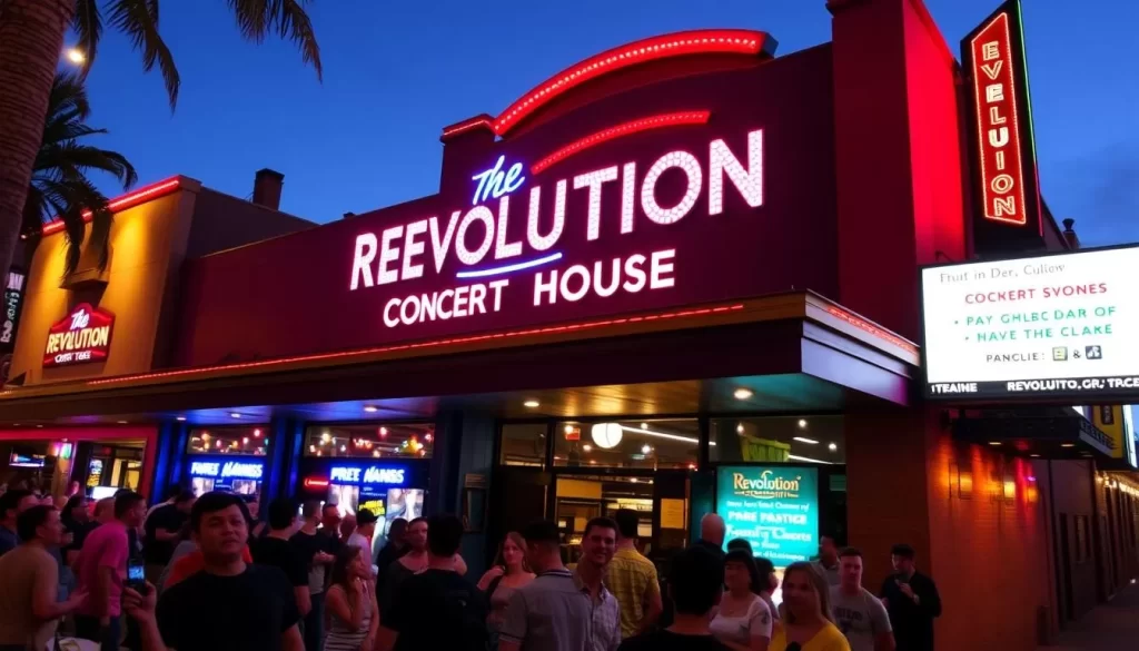 Revolution Concert House exterior with a crowd waiting for a show