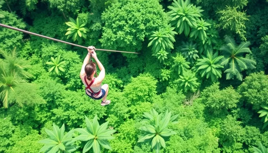 Roatán Island zip line tour through a lush jungle canopy