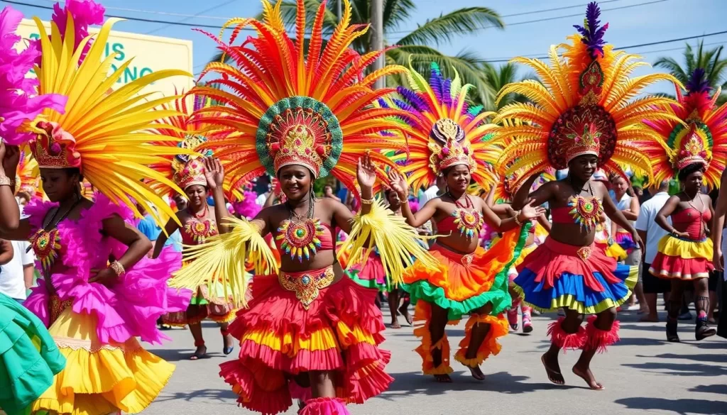 San Pedro Carnival in Belize with colorful costumes and dancing