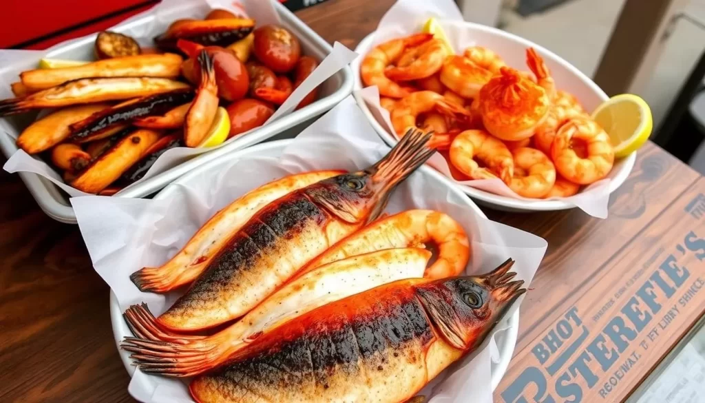 Smoked fish and shrimp at Calumet Fisheries, a James Beard Award-winning roadside fish shack.