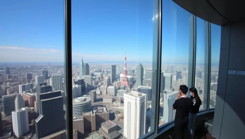 Tokyo Metropolitan Government Building observation deck with a view of Tokyo's skyline