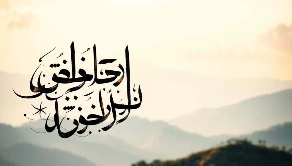 A beautiful calligraphic display of Kashmiri scripts, elegantly showcased against a serene backdrop. The foreground features intricate, flowing strokes of charcoal, ink, and golden accents, capturing the rich heritage and artistry of the Kashmiri language. The middle ground presents a soft, hazy landscape, with snow-capped mountains and lush, verdant hills, evocative of the stunning natural beauty of the region. Warm, diffused lighting casts a gentle glow, creating a sense of tranquility and timelessness. The overall composition exudes a sense of cultural significance and reverence, befitting the importance of the Kashmiri language within the Jammu and Kashmir (UT) of India.