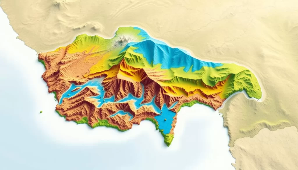 A detailed topographical map of Manipur, India, showcasing the geographical distribution of the Meitei language. The map features vibrant hues, with the Meitei-speaking regions highlighted in vivid shades of blue, contrasting against the verdant, lush landscapes. Intricate contour lines and subtle shading create a sense of depth and relief, while a warm, natural lighting illuminates the scene, evoking a serene, inviting atmosphere. The map is presented with a clean, uncluttered layout, allowing the viewer to focus on the linguistic patterns across the region.