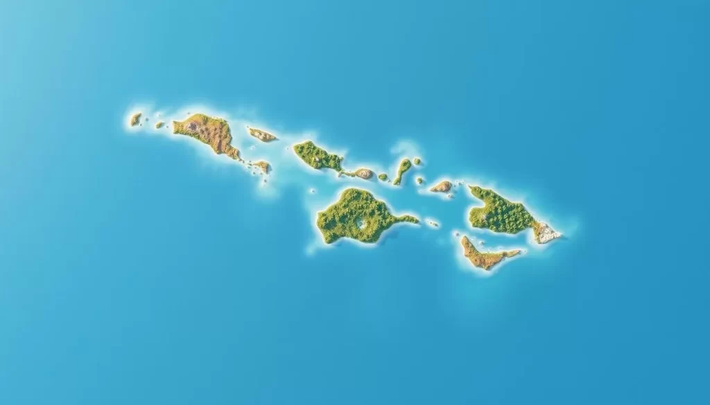 A detailed topographical map of the Cocos (Keeling) Islands, a remote Australian territory in the Indian Ocean. Render the islands with precision, capturing their lush tropical landscapes, pristine beaches, and intricate coastlines. Depict the islands' distinct shape, with the northern atoll of West Island and the southern atoll of Home Island clearly visible. Showcase the surrounding azure waters and the network of small islets that make up this far-flung archipelago. Utilize a realistic cartographic style with muted colors, subtle shading, and delicate linework to convey the remote, idyllic nature of this isolated destination. Lighting should be natural and diffused, creating a serene, inviting atmosphere.