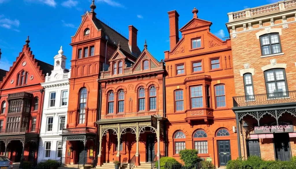 A guided tour of historic buildings in Fiskeville, showcasing various architectural styles and periods.