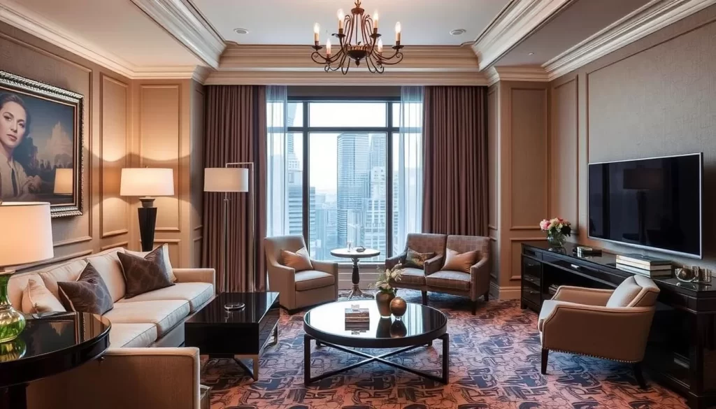 A luxurious room at the Four Seasons Hotel Chicago, showcasing its elegant decor and modern amenities.