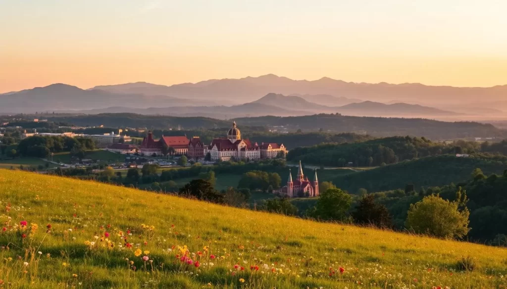 A panoramic landscape of Tennessee's diverse linguistic tapestry. In the foreground, a rolling meadow dotted with wildflowers, representing the vibrant and organic nature of the local vernacular. Subtly woven into the middle ground, a patchwork of architectural silhouettes, each with its own linguistic heritage. In the distance, the majestic Smoky Mountains rise, their peaks capped with the ethereal glow of a golden-hour sun, symbolizing the enduring presence of the state's official and widely spoken languages. The scene is bathed in warm, diffused lighting, creating a sense of harmony and tranquility, inviting the viewer to immerse themselves in the linguistic diversity of Tennessee.