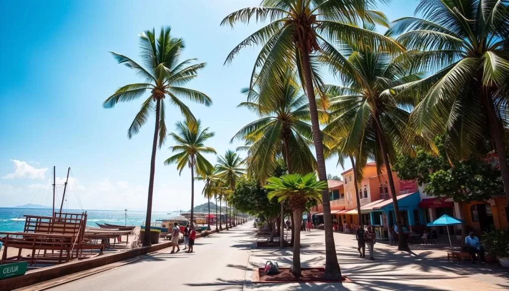 A picturesque coastal town nestled along the azure waters of the Indian Ocean, Malindi's charming streets are lined with vibrant buildings and palm trees swaying in the gentle breeze. In the bustling center, local fishermen unload their daily catch, while dhow boats dot the shimmering harbor. Towering palm trees cast soft shadows across the sun-kissed promenade, where tourists and locals alike stroll leisurely, taking in the breathtaking views of the serene ocean horizon. Further inland, lush mangrove forests and vibrant coral reefs teem with diverse marine life, offering ample opportunities for exploration and discovery.