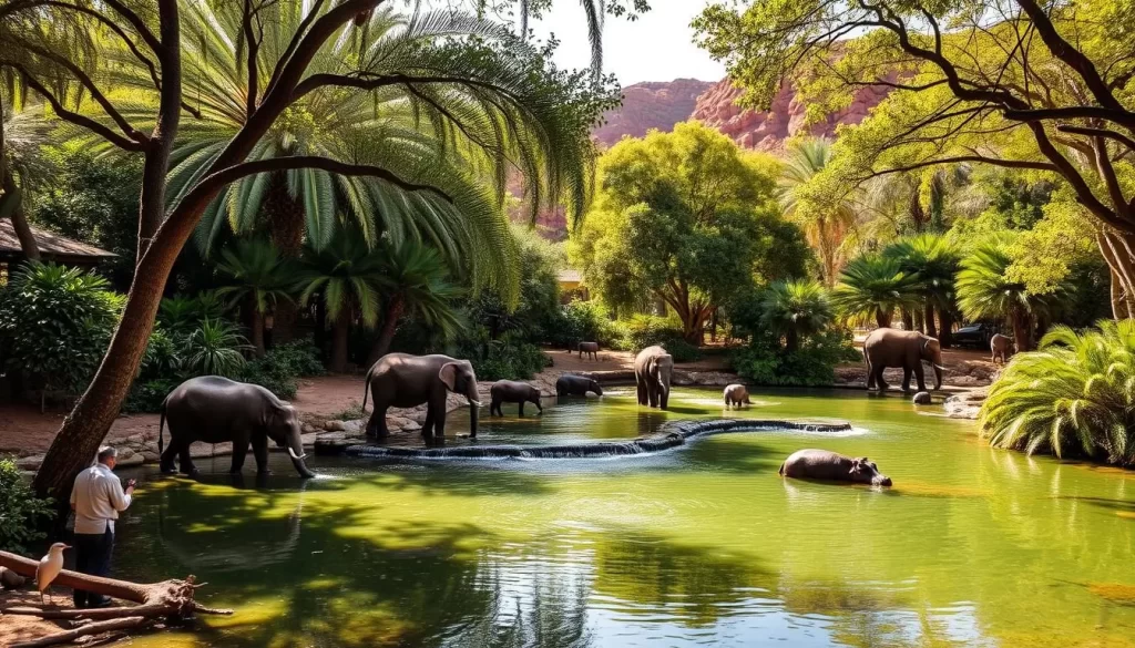 A tranquil oasis in the heart of Tsavo, Mzima Springs is a lush, verdant haven brimming with life. Crystalline waters bubble up from underground aquifers, cascading into serene pools surrounded by towering palms and dense foliage. Elephants, hippos, and a myriad of birds gather at the springs, quenching their thirst against a backdrop of rugged, ochre-hued hills. Dappled sunlight filters through the canopy, casting a warm, golden glow and creating a serene, almost mystical atmosphere. Capture this natural wonder in all its glory, showcasing the breathtaking beauty and biodiversity that make Mzima Springs a must-visit destination within Tsavo National Park.