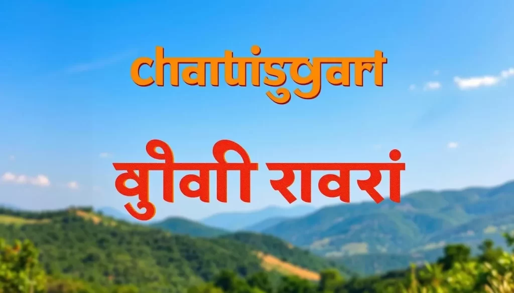 A vibrant and visually captivating image of the Chhattisgarhi language, the official tongue of the Indian state of Chhattisgarh. Set against a backdrop of lush, verdant hills and a clear, azure sky, the foreground features a striking display of the Chhattisgarhi script, its intricate characters elegantly rendered in a warm, earthy palette. The middle ground showcases vibrant cultural motifs and patterns, drawing inspiration from the region's rich heritage. The lighting is natural and diffused, creating a sense of gentle, ambient luminosity that envelops the scene. The overall composition is balanced, harmonious, and evocative of the language's prominence and cultural significance within Chhattisgarh.