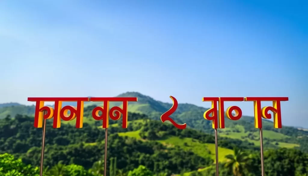 A vibrant display of the Mizo script, showcasing the unique linguistic heritage of Mizoram. The foreground features crisp, elegant Mizo characters gracefully arranged, their intricate strokes and curves illuminated by warm, natural lighting. In the middle ground, a lush, verdant landscape unfolds, with rolling hills and flourishing greenery, symbolizing the deep-rooted cultural traditions of the Mizo people. The background is framed by a clear, azure sky, evoking a sense of tranquility and serenity. The overall composition conveys the richness and beauty of the Mizo language, a vital aspect of the diverse cultural tapestry of Mizoram, India.