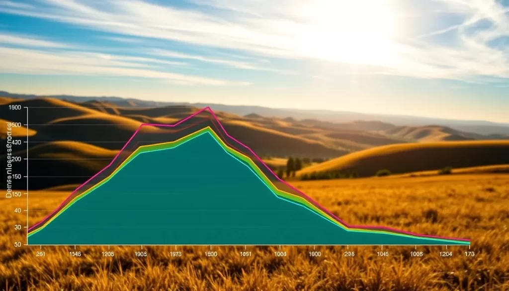A vibrant line graph displayed prominently in the foreground, showcasing the linguistic diversity across Delaware and its neighboring states. In the middle ground, a detailed map of the region highlights the geographic context. The background features a serene landscape, with rolling hills, a clear blue sky, and a warm, golden light casting a pleasant glow over the entire scene. The overall composition conveys a sense of informative clarity and visual harmony, inviting the viewer to explore the relative language usage patterns within this Eastern U.S. locale.